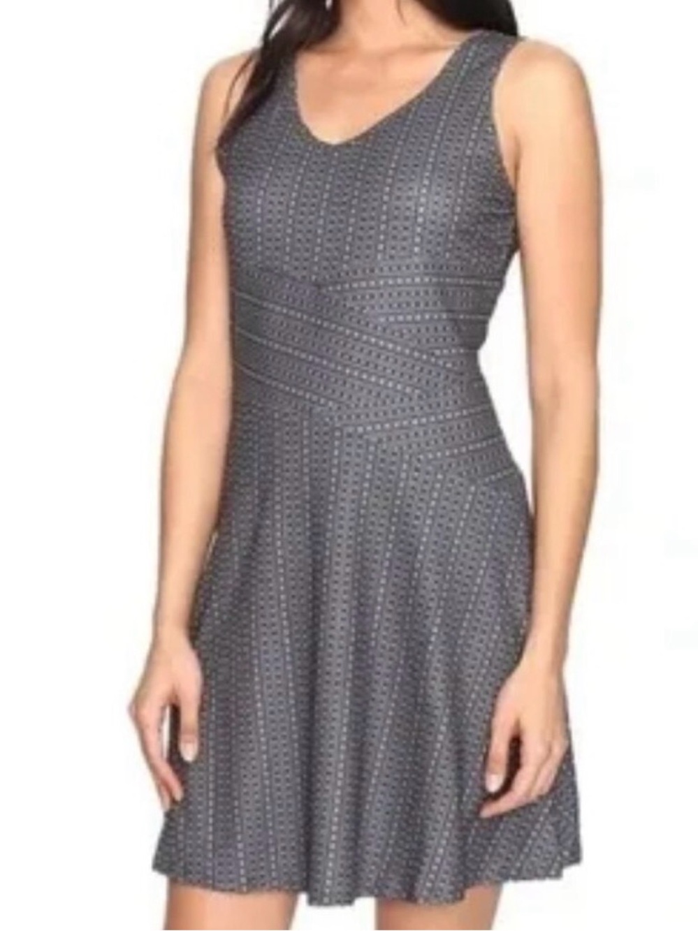 Prana Amelie Women Sleeveless Geometric Skater Dress Size Medium Gray Outdoor